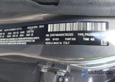 2019 Alfa Romeo Giulia Sport Rwd z USA, uszkodzony, nr VIN ZARFAMANXK7603353